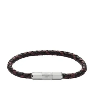 Pulsera con textura moleteada a máquina de cuero y acero inoxidable