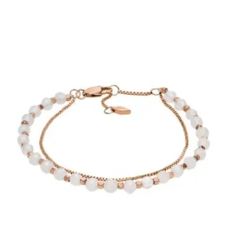 Pulsera de cuentas con cadena de cuarzo rosa apiladas