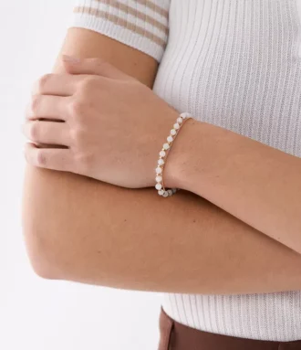 Pulsera de cuentas con cadena de cuarzo rosa apiladas