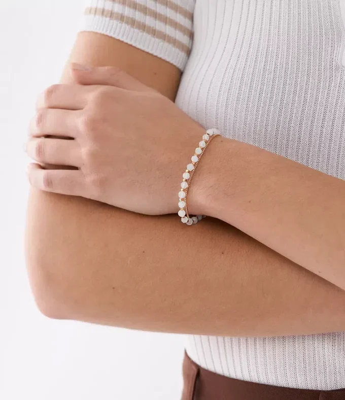 Pulsera de cuentas con cadena de cuarzo rosa apiladas Pulsera de cuentas con cadena de cuarzo rosa apiladas