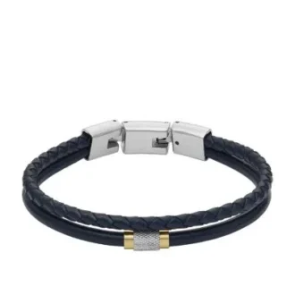 Pulsera de cuero azul marino con textura moleteada a máquina y múltiples vueltas
