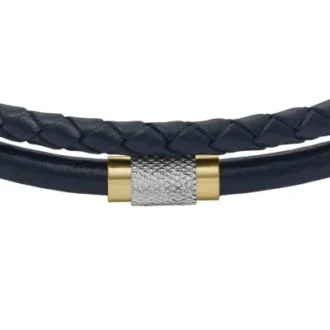 Pulsera de cuero azul marino con textura moleteada a máquina y múltiples vueltas