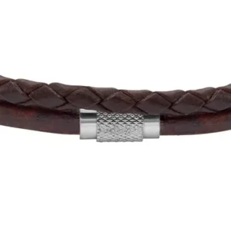 Pulsera de cuero marrón con textura moleteada a máquina y múltiples vueltas
