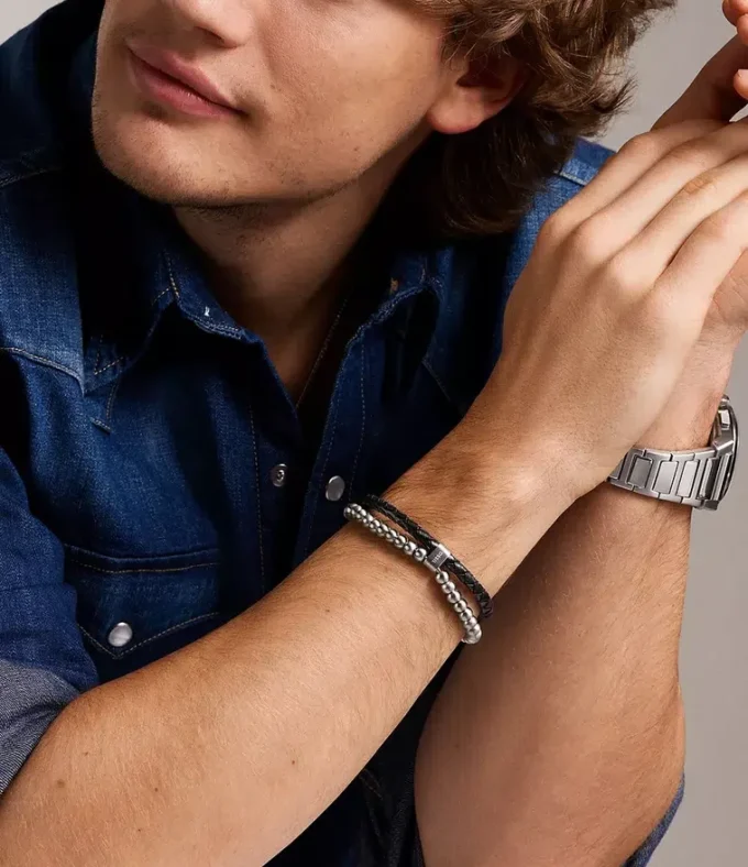 Pulsera de cuero negro con cuentas Townsman Pulsera de cuero negro con cuentas Townsman