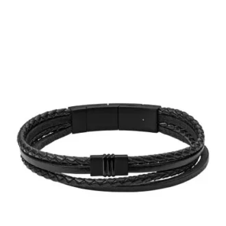 Pulsera de cuero negro de varias vueltas Townsman