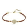 Pulsera Ellis Glitz Disc con componentes de cuero marrón medio Pulsera Ellis Glitz Disc con componentes de cuero marrón medio