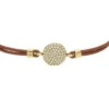 Pulsera Ellis Glitz Disc con componentes de cuero marrón medio Pulsera Ellis Glitz Disc con componentes de cuero marrón medio