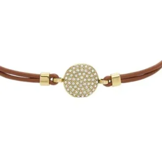 Pulsera Ellis Glitz Disc con componentes de cuero marrón medio