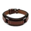 Pulsera Machine de acero inoxidable resistente y correa de cuero acolchado marrón Pulsera Machine de acero inoxidable resistente y correa de cuero acolchado marrón
