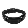 Pulsera Machine de acero inoxidable resistente y correa de cuero acolchado negro Pulsera Machine de acero inoxidable resistente y correa de cuero acolchado negro