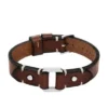 Pulsera resistente de acero inoxidable y correa de cuero marrón Pulsera resistente de acero inoxidable y correa de cuero marrón