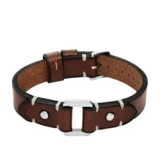 Pulsera resistente de acero inoxidable y correa de cuero marrón