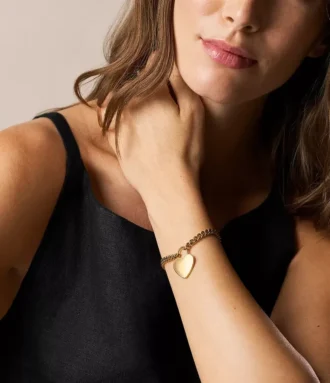 Pulsera Sutton con corazón de acero inoxidable dorado