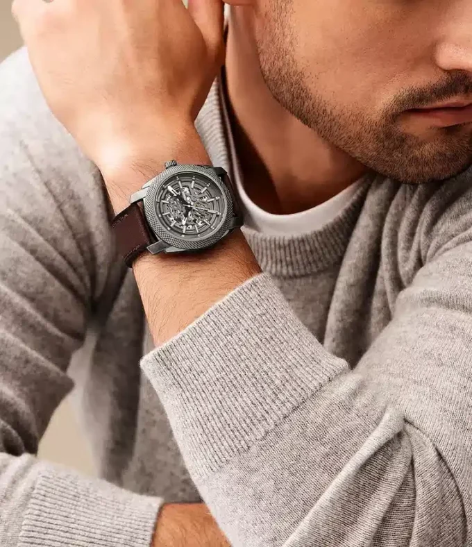 Reloj automático con correa de cuero marrón LiteHide™ Reloj automático con correa de cuero marrón LiteHide™