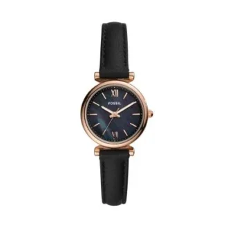 Reloj Carlie Mini de tres agujas con correa de cuero negro