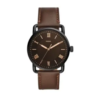 Reloj Copeland de 42 mm con tres agujas y correa de cuero marrón