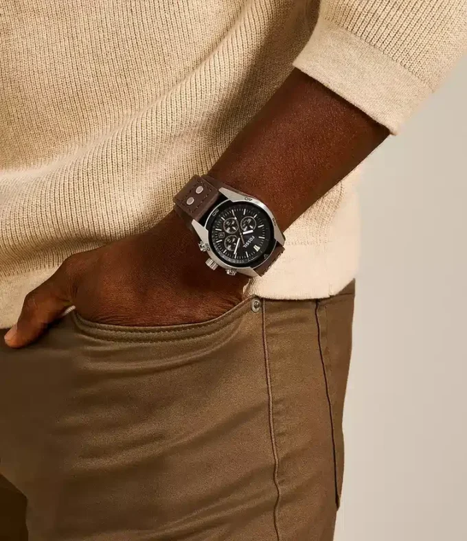 Reloj cronógrafo Coachman de cuero marrón Reloj cronógrafo Coachman de cuero marrón