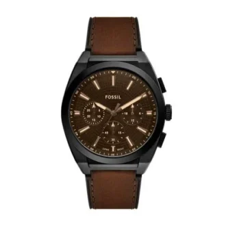Reloj cronógrafo Everett con correa de cuero marrón