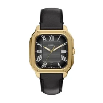Reloj Crosby de tres agujas con correa de cuero negro
