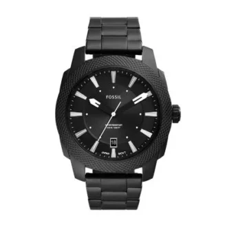 Reloj de acero inoxidable negro con tres agujas y fecha