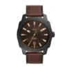 Reloj de cuero LiteHide™ marrón oscuro con tres agujas y fecha
