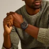 Reloj de cuero LiteHide™ marrón oscuro con tres agujas y fecha