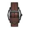 Reloj de cuero LiteHide™ marrón oscuro con tres agujas y fecha