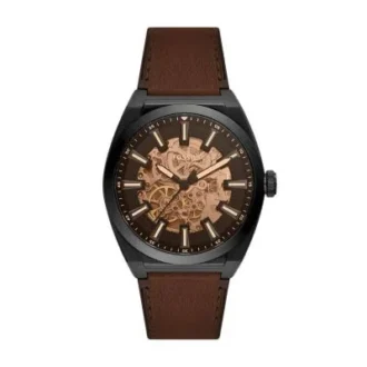 Reloj Everett automático de cuero LiteHide™ marrón oscuro