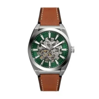 Reloj Everett automático de cuero marrón