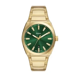 Reloj Everett de acero inoxidable dorado con tres agujas y fecha