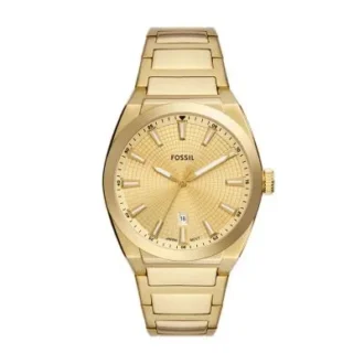 Reloj Everett de acero inoxidable dorado con tres agujas y fecha