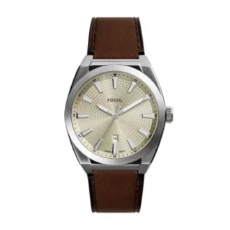 Reloj Everett de tres agujas con fecha y correa de cuero marrón