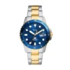 Reloj Fossil Blue Dive de acero inoxidable bicolor con tres agujas y fecha