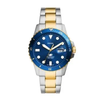 Reloj Fossil Blue Dive de acero inoxidable bicolor con tres agujas y fecha