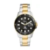 Reloj Fossil Blue Dive de acero inoxidable bicolor con tres agujas y fecha