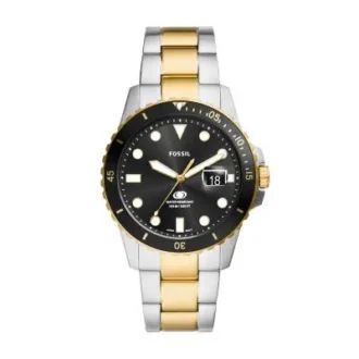 Reloj Fossil Blue Dive de acero inoxidable bicolor con tres agujas y fecha