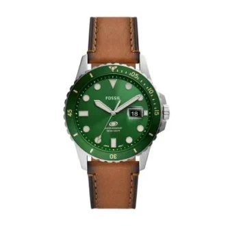 Reloj Fossil Blue Dive de tres agujas con fecha y correa de cuero LiteHide™ color tostado