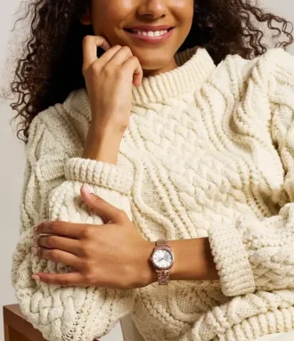 Reloj Gilmore de acero inoxidable tono oro rosa con tres agujas