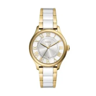 Reloj Gilmore de tres agujas con fecha, tono dorado y cerámica blanca