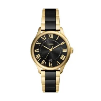 Reloj Gilmore de tres agujas con fecha, tono dorado y cerámica negra