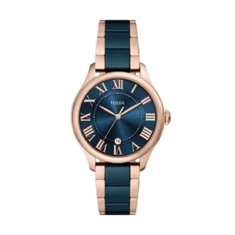 Reloj Gilmore de tres agujas con fecha, tono oro rosa y cerámica azul marino
