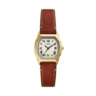 Reloj Harlow de tres agujas con correa de cuero marrón medio