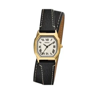 Reloj Harlow de tres agujas con correa de cuero negro