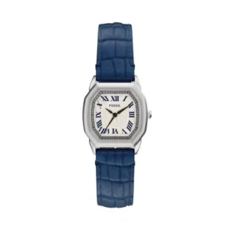 Reloj Harlow de tres agujas con correa de piel de cocodrilo azul marino