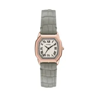 Reloj Harlow de tres agujas con correa de piel de cocodrilo gris