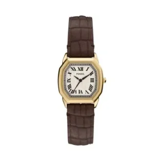 Reloj Harlow de tres agujas con correa de piel de cocodrilo marrón