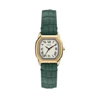 Reloj Harlow de tres agujas con correa de piel de cocodrilo verde
