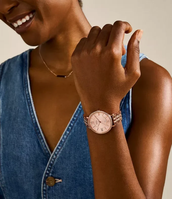 Reloj Jacqueline de acero inoxidable tono oro rosa con tres agujas Reloj Jacqueline de acero inoxidable tono oro rosa con tres agujas