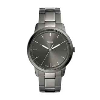 Reloj minimalista de acero inoxidable con tres agujas y acabado ahumado