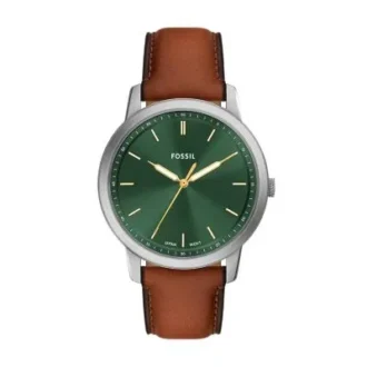 Reloj minimalista de tres agujas con correa de cuero marrón